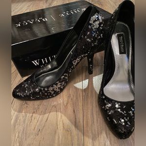 White House Black Market black sequin heels size 7